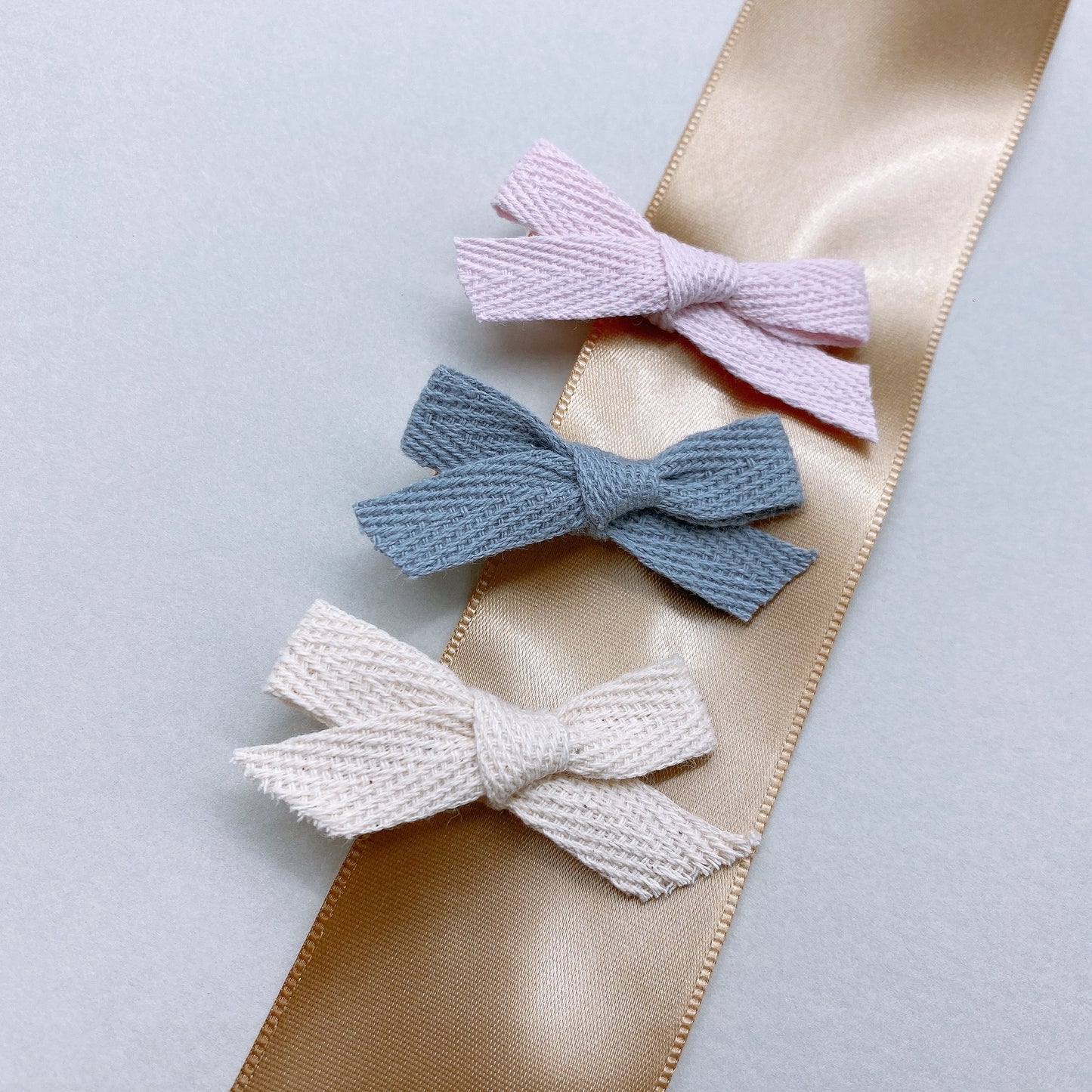 Handmade Cotton Ribbon Bow Clips (3 piece set)